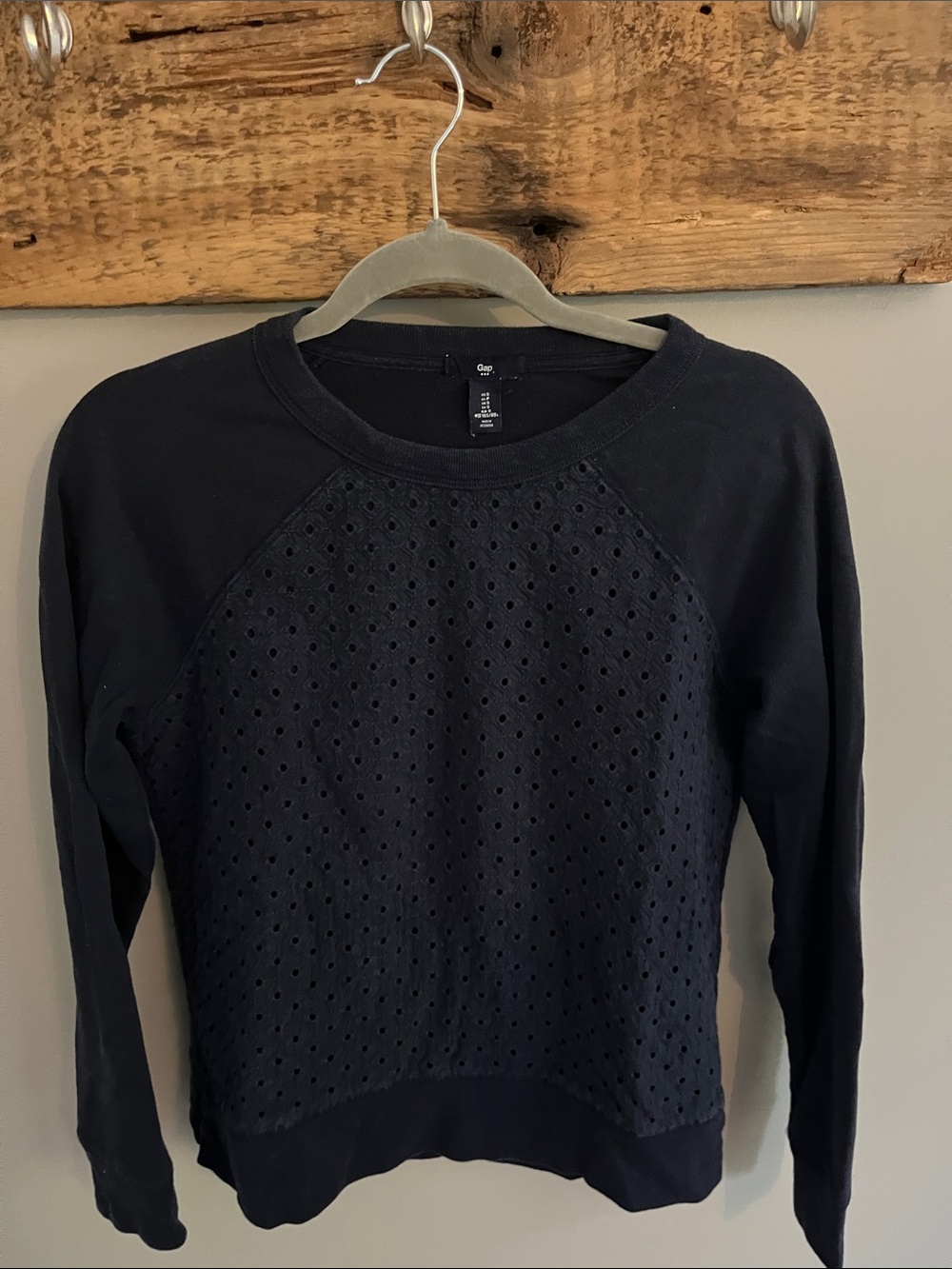 GAP Navy Eyelet-Front Crew Sweatshirt